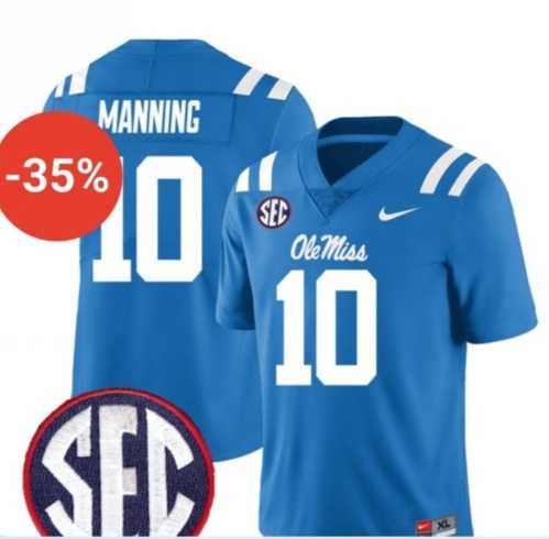 Men%27s Ole Miss Rebels #10 Eli Manning Blue F.U.S.E. Stitched Jersey Dzhi